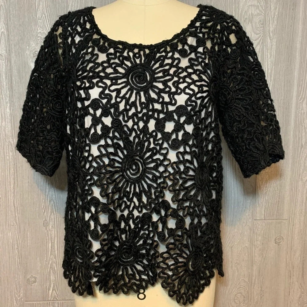 Plenty by Tracy Reese Black Crocheted Top M NWT
